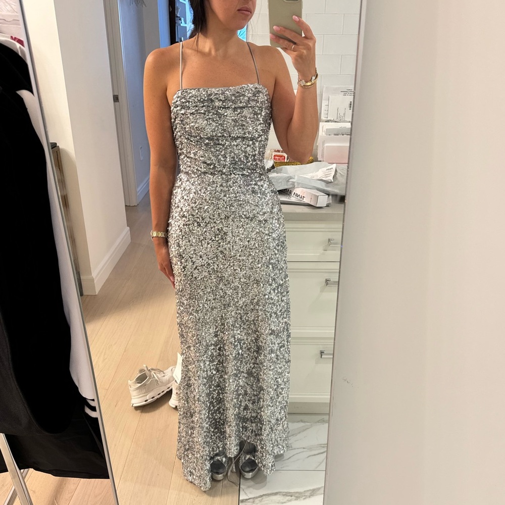 GANNI Sequined Slip Dress Silver Gown DT 36 / CL-DT / US 4